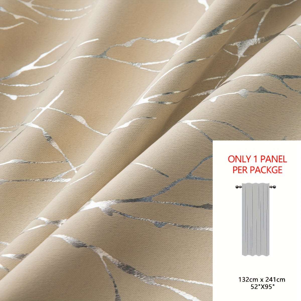 Rideau occultant à motifs branches dorées en polyester pour chambre