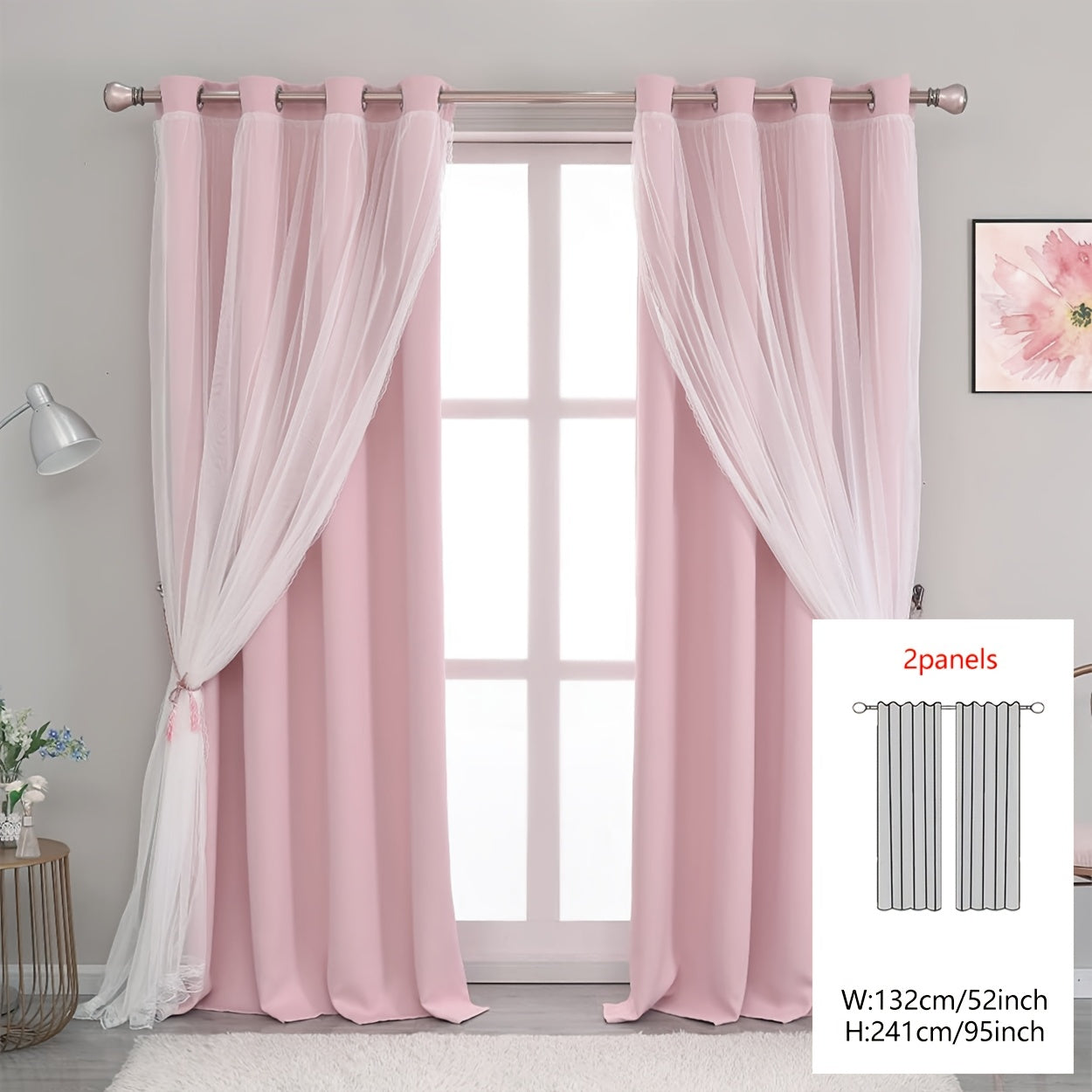 Rideaux occultants double couche unis avec voilage intégré (2 panneaux)
