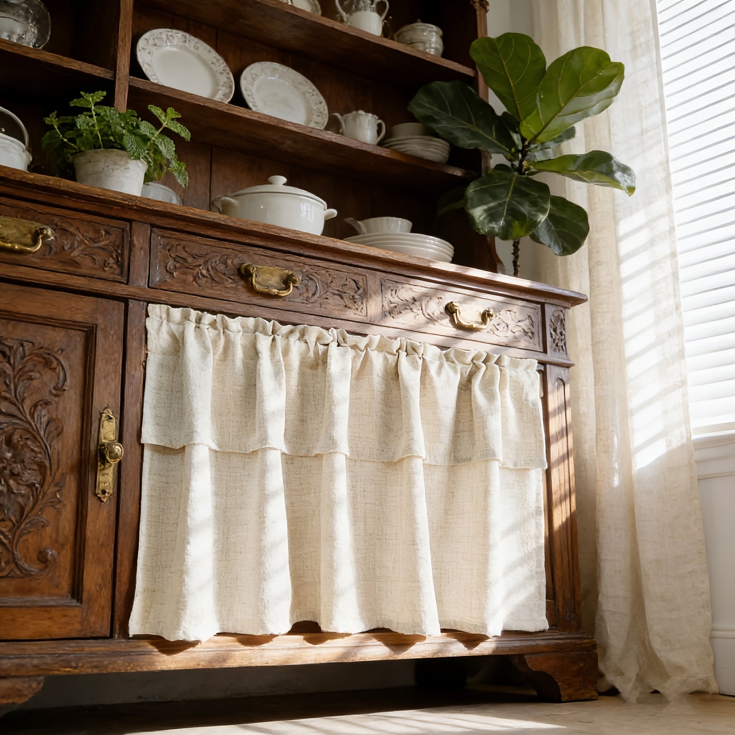 Rideau brise-bise beige bohème tamisant en polyester, largeur 140 à 199 cm Image