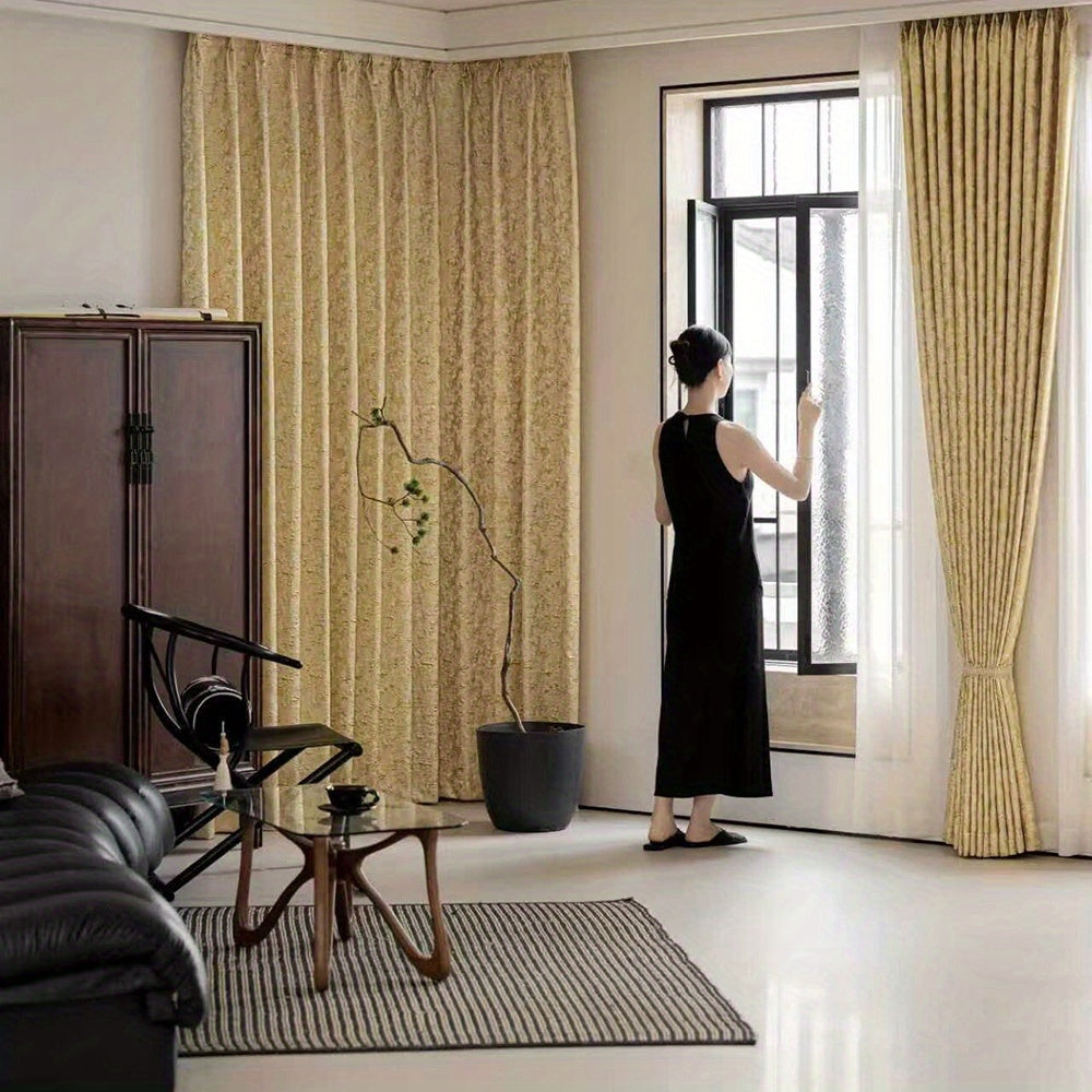 Rideau occultant jacquard doré en polyester pour salon et chambre