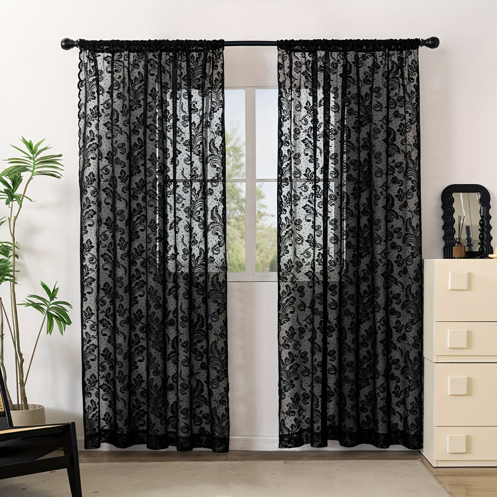 Rideaux voilages romantiques noirs, noir