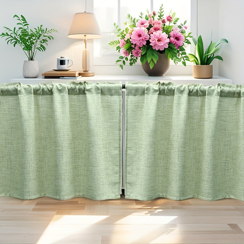 Rideau brise-vue effet lin tamisant pour meuble et cuisine, vert