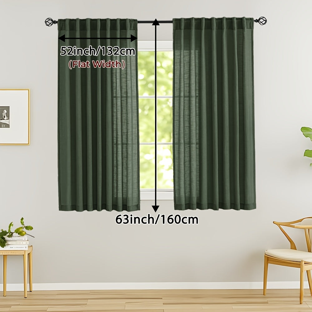 Rideaux voilage lin mélangé semi-transparents style classique (2 Panneaux)
