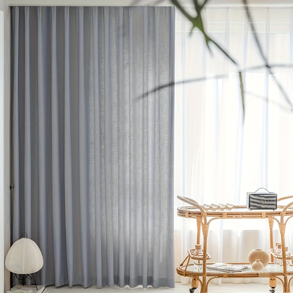 Rideau japonais uni tamisant en polyester effet lin pour salon et chambre