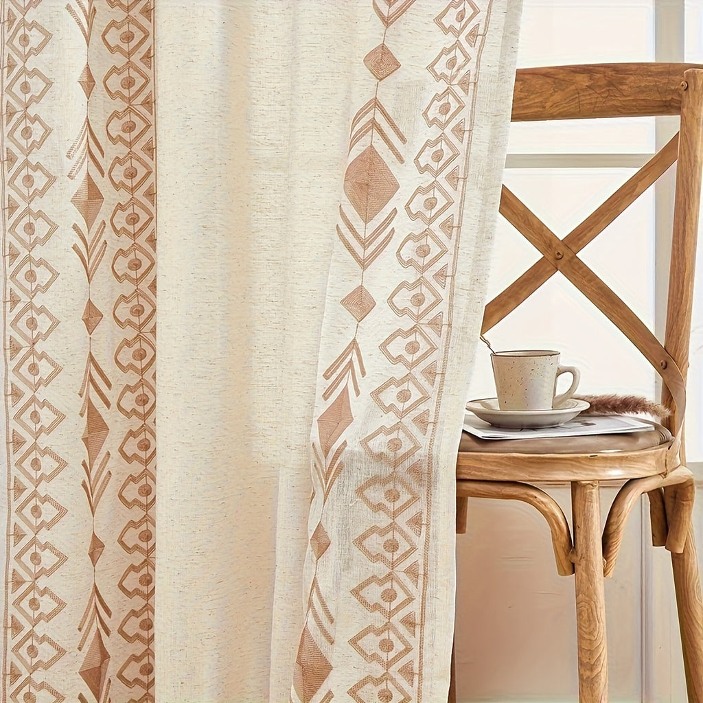 Rideau bohème semi-transparent à œillets motif géométrique losanges, largeur 100 à 139 cm