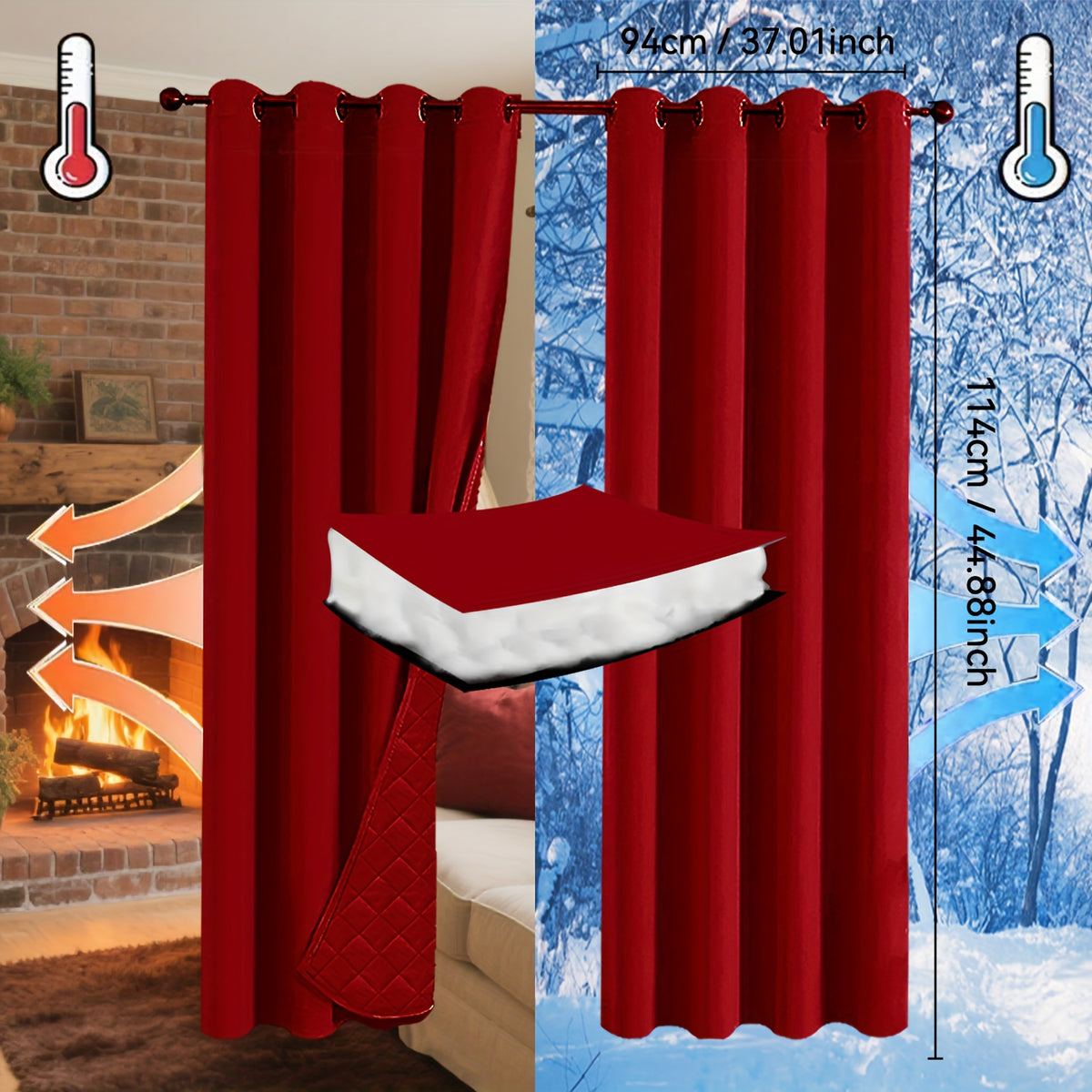 Rideaux occultants thermiques épais à œillets isolants (2 panneaux), rouge