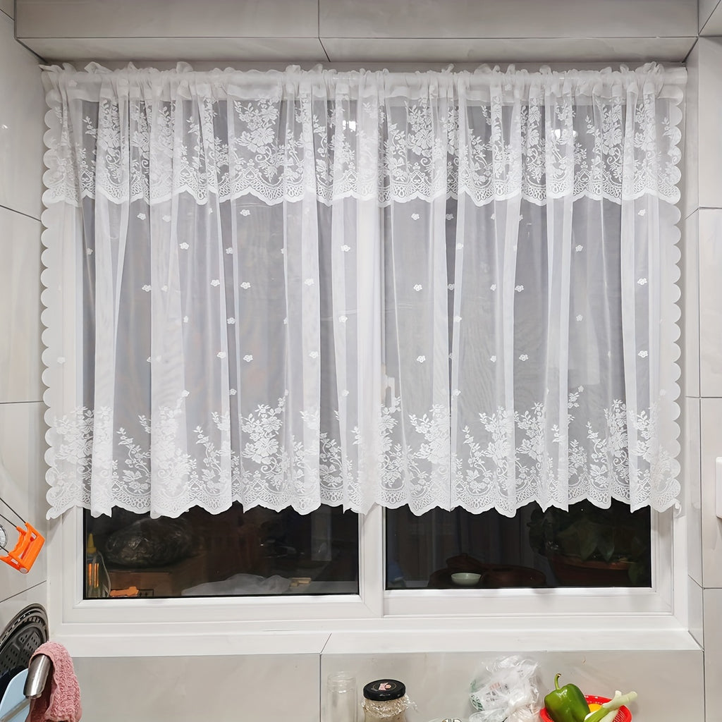 Rideau court en dentelle blanche, blanc