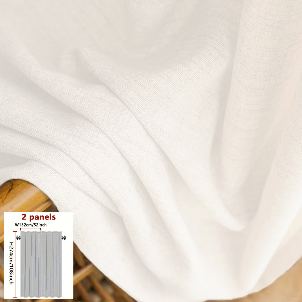 Rideaux japonais semi-transparents effet lin – lot de 2 pour salon et chambre