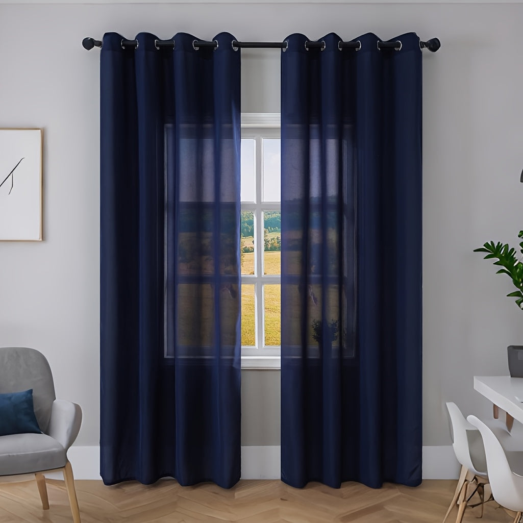 Rideaux voilage bleu marine tamisants à œillets (2 panneaux), largeur 100 à 139 cm