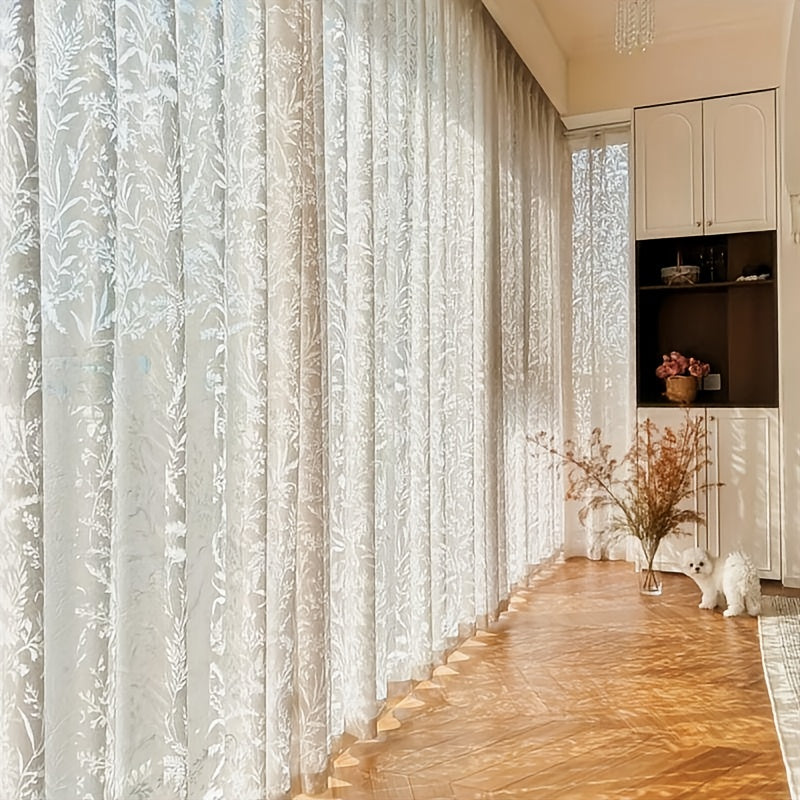 Rideaux en dentelle brodée style français semi-voilés (2 panneaux)