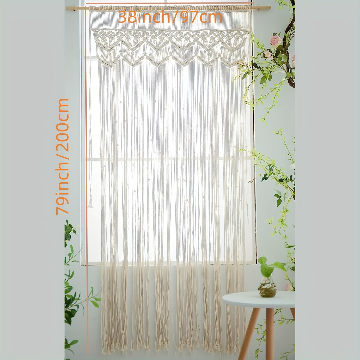 Rideau macramé bohème ajouré en fibres naturelles style ranch