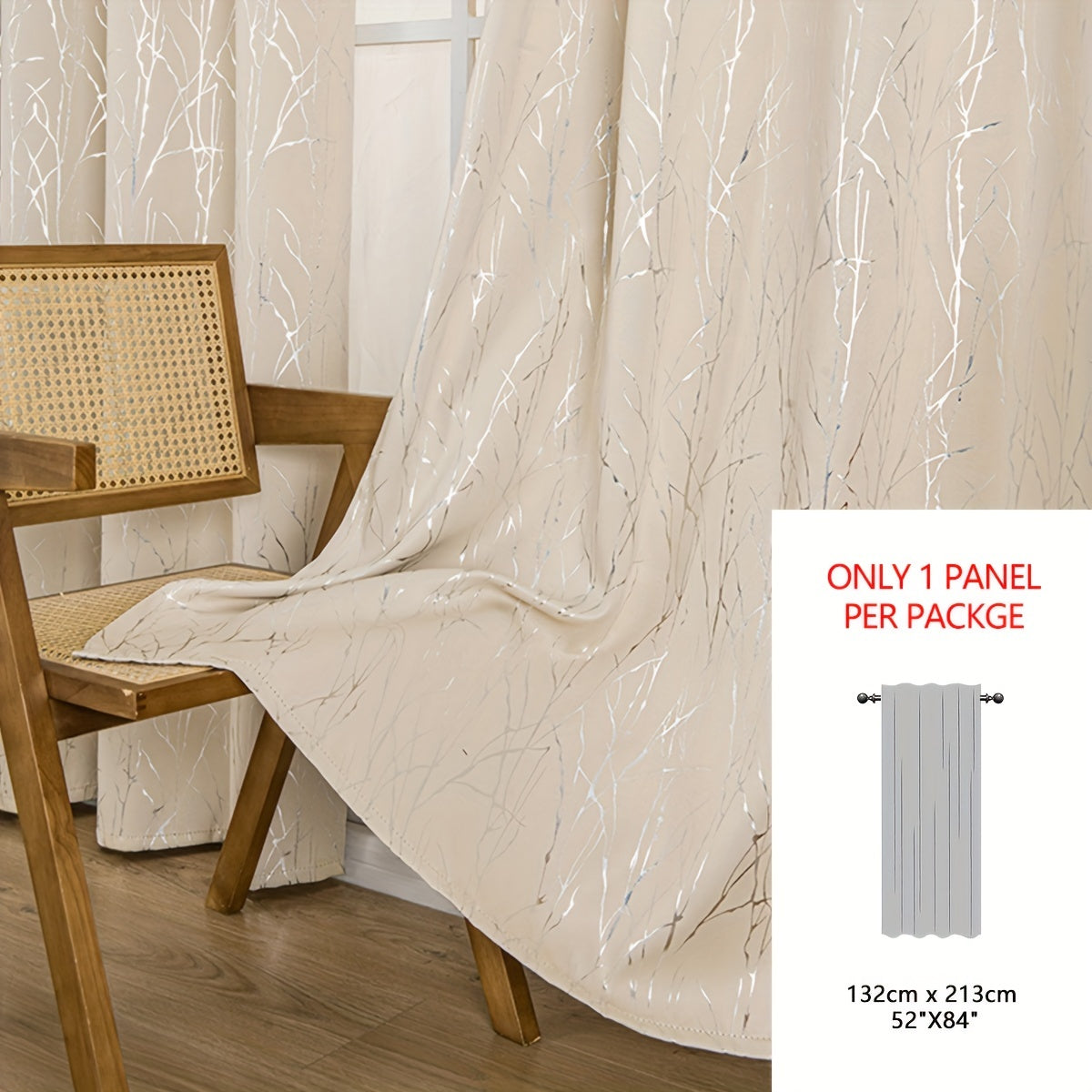 Rideau occultant à motifs branches dorées en polyester pour chambre