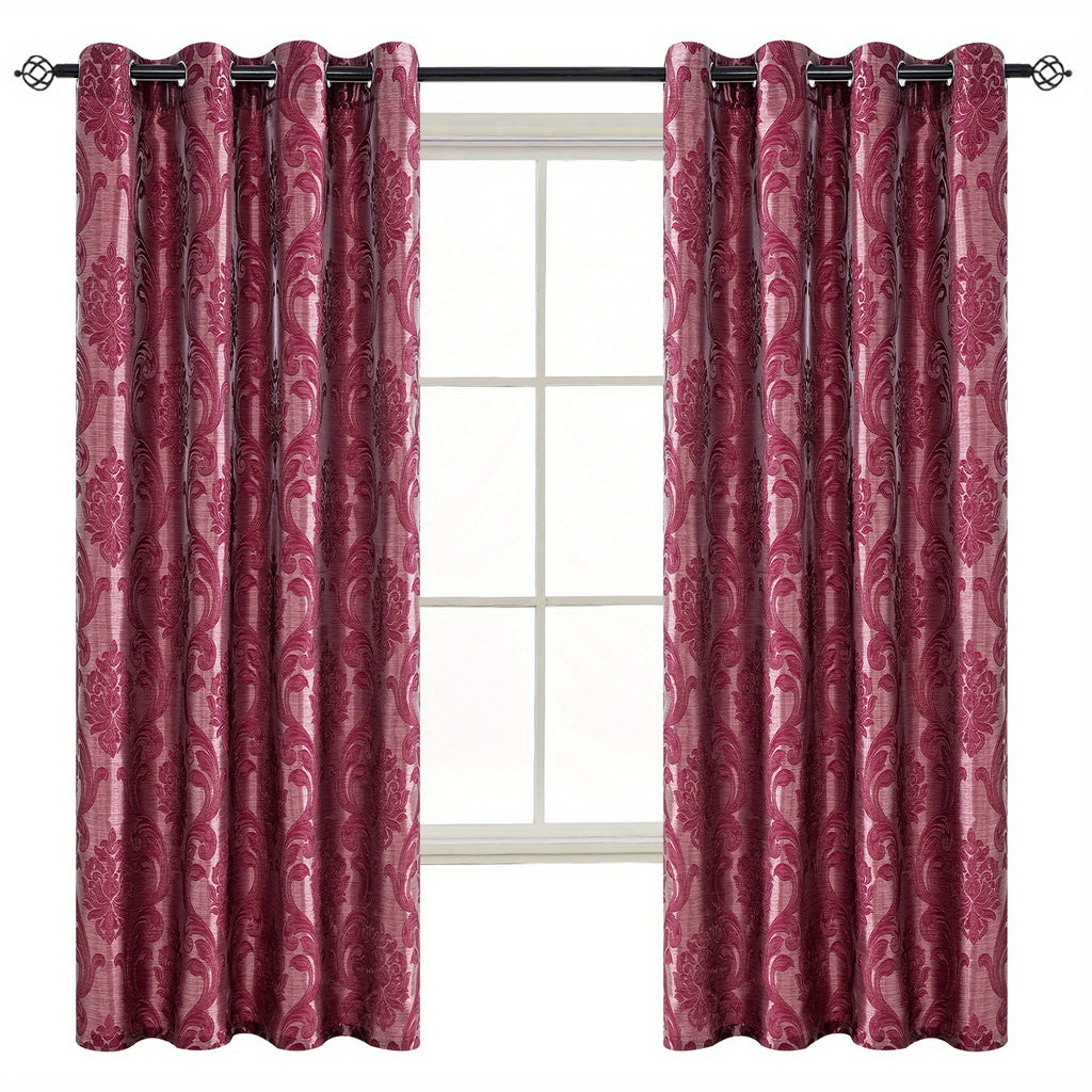 Rideaux occultants jacquard fleuris rétro à œillets (2 panneaux), rouge