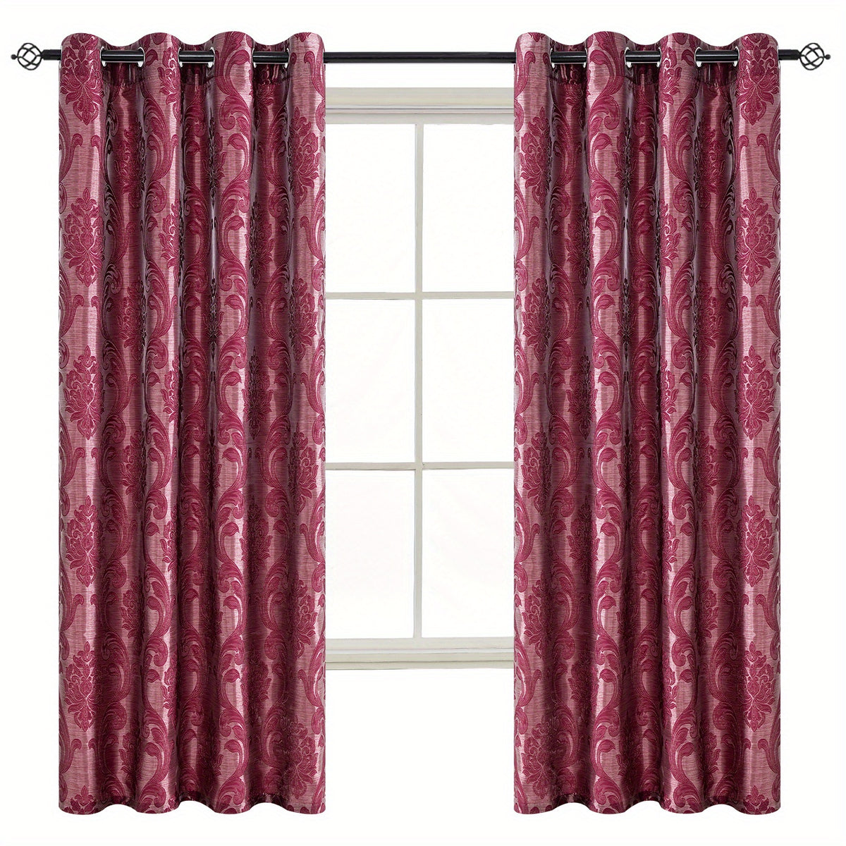 Rideaux occultants jacquard fleuris rétro à œillets (2 panneaux), rouge