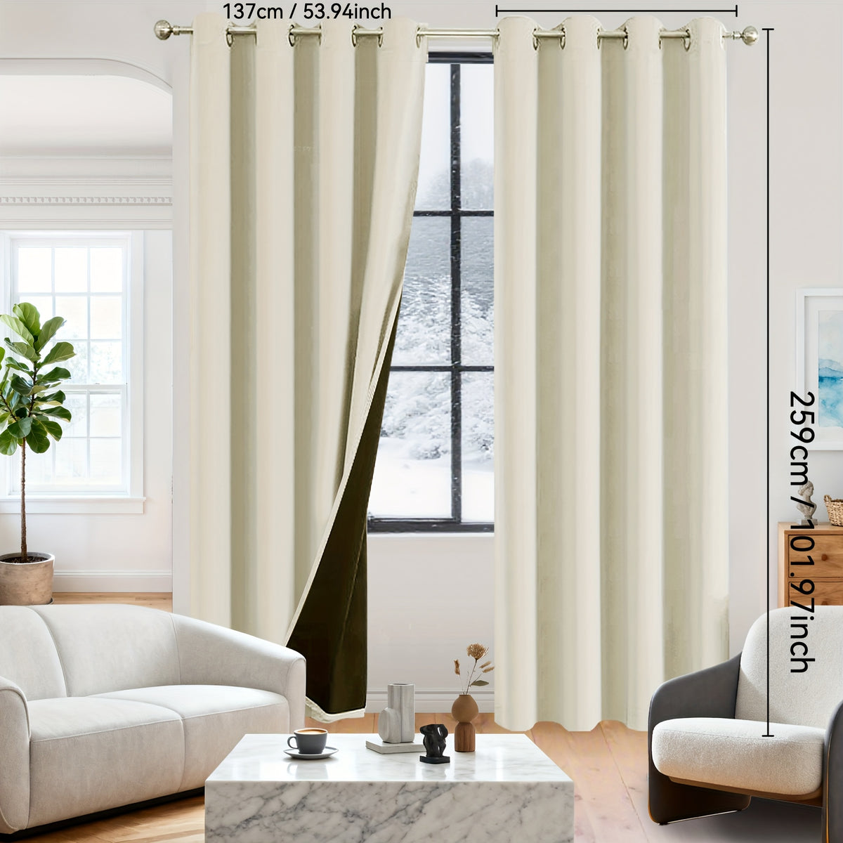 Rideaux occultants 100% blackout en polyester thermique (2 panneaux), brun