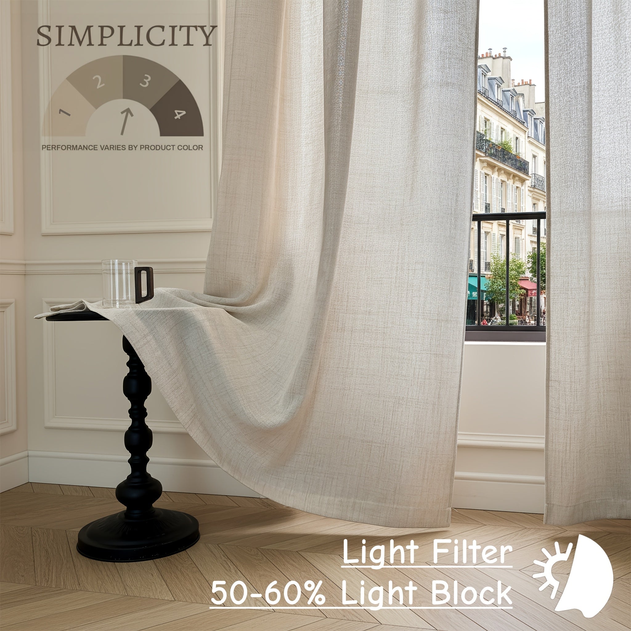 Rideaux tamisants effet lin polyester pour salon et chambre (2 panneaux)