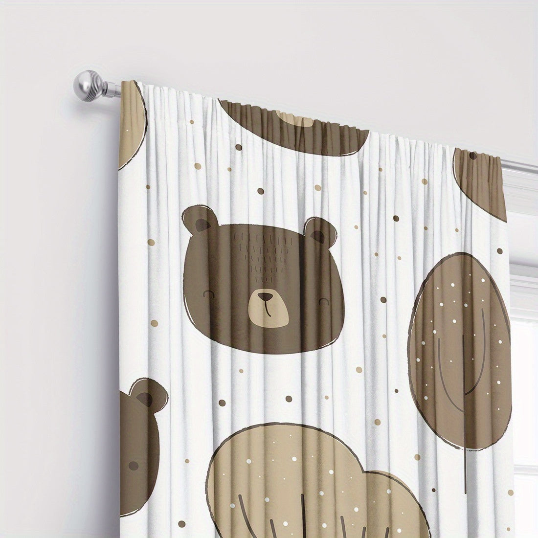 Rideau occultant enfant imprimé ours beige en polyester (2 panneaux)