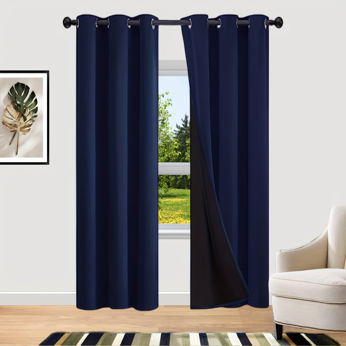 Rideaux occultants 100 % blackout à œillets en polyester pour chambre et salon - 2 pièces