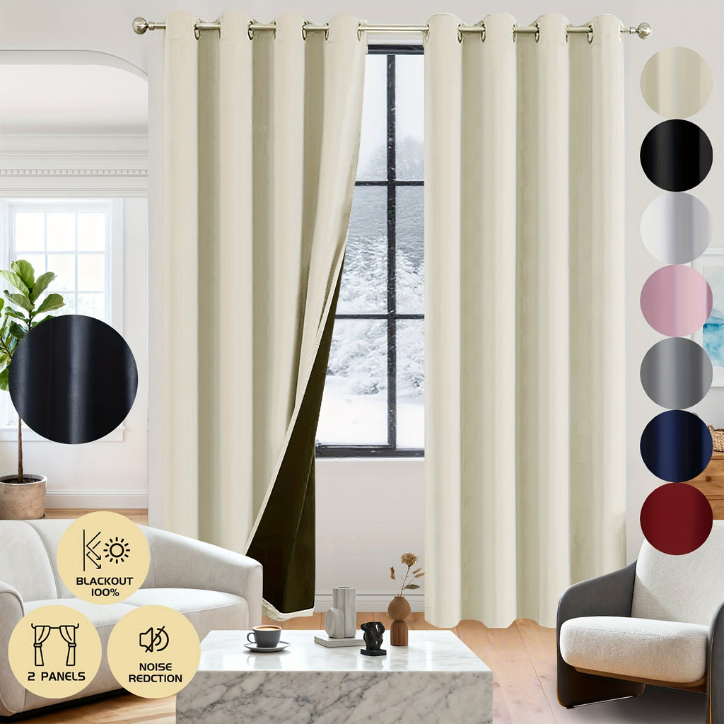 Rideaux occultants 100% blackout en polyester thermique (2 panneaux), largeur 100 à 139 cm