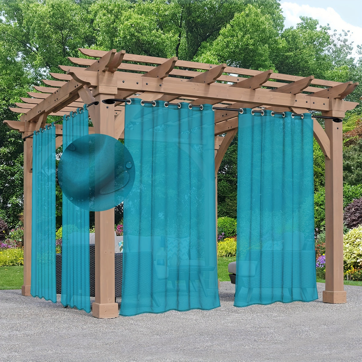 Rideaux voilage extérieur à œillets pour pergola et terrasse (2 pannea, largeur moins de 100 cm