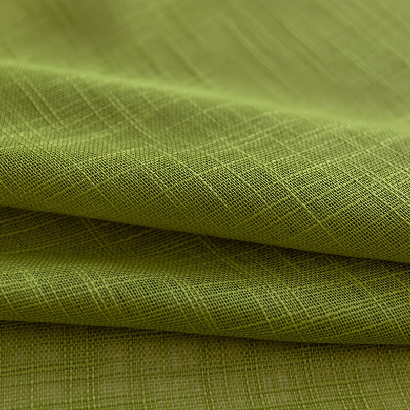 Rideau voilage vert texturé épais effet lin moderne (2 panneaux), hauteur 200 à 239 cm